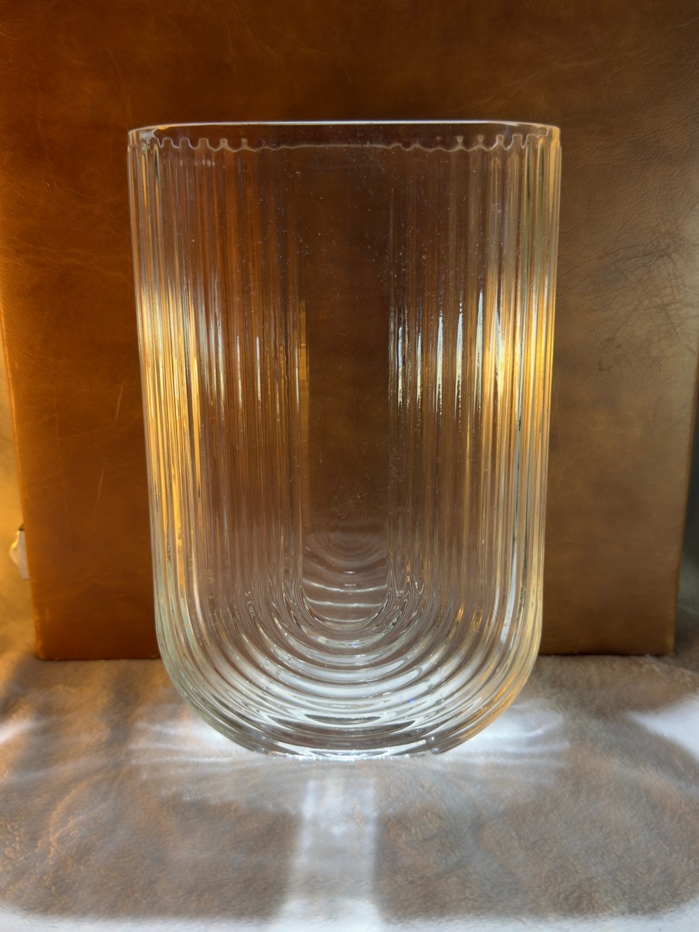 Clear Ribbed Glass Vase - Art Deco Style